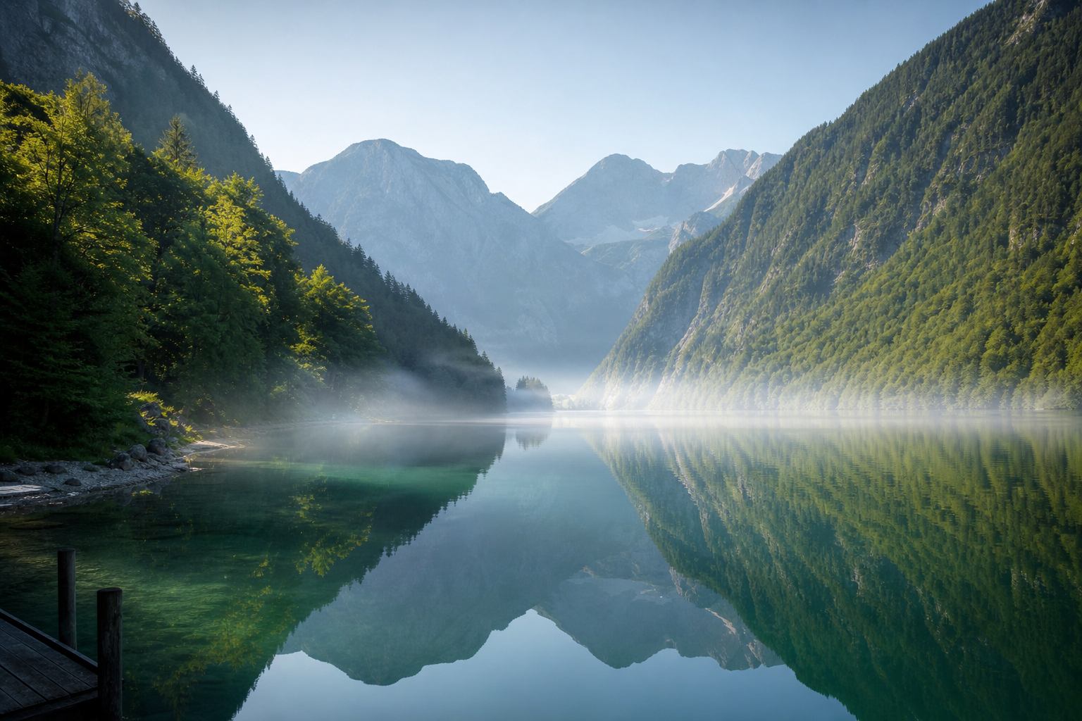 Königssee mit Bergkulisse und klarem Wasser