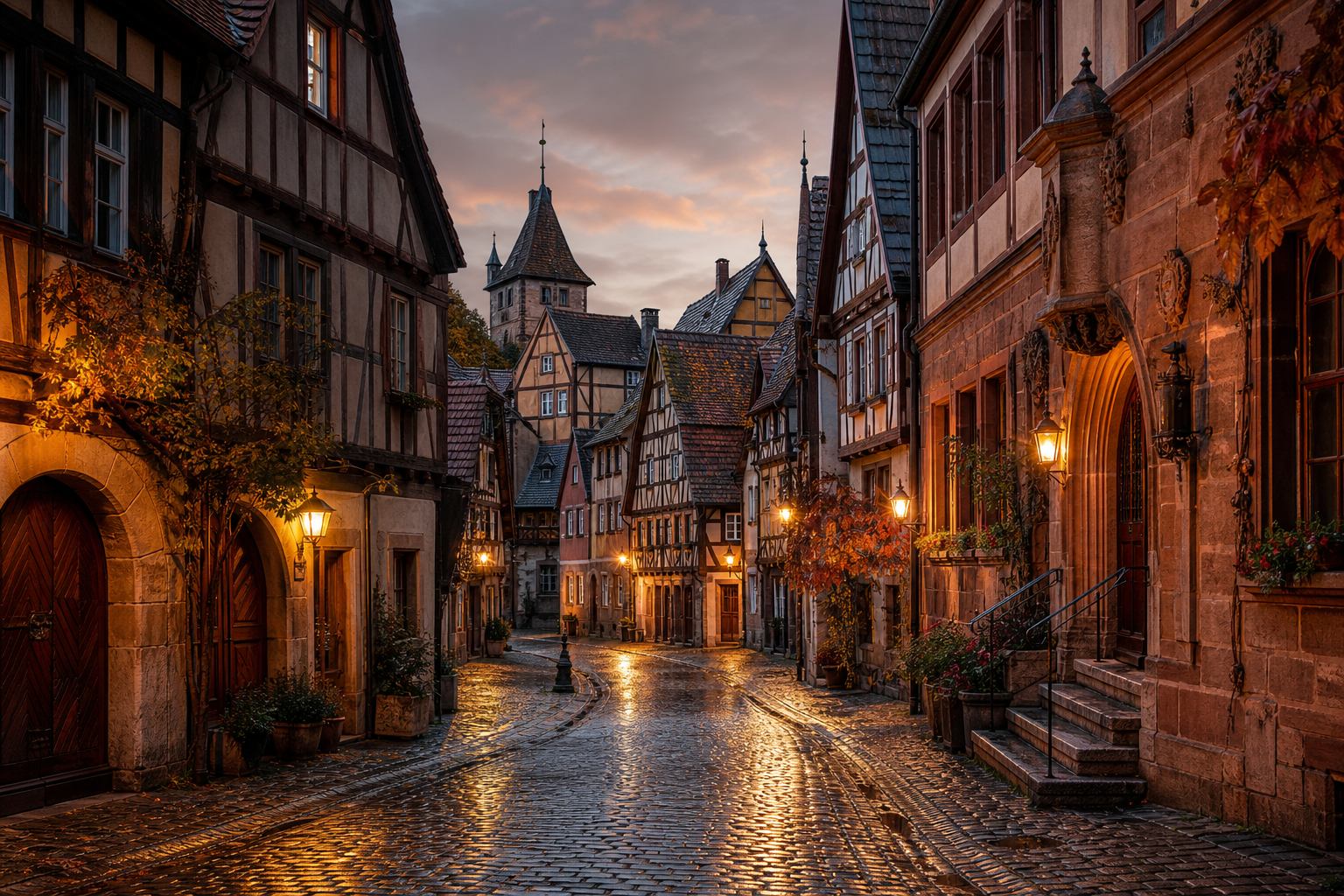 Mittelalterliche Altstadt mit Fachwerk und Sandsteinfassaden